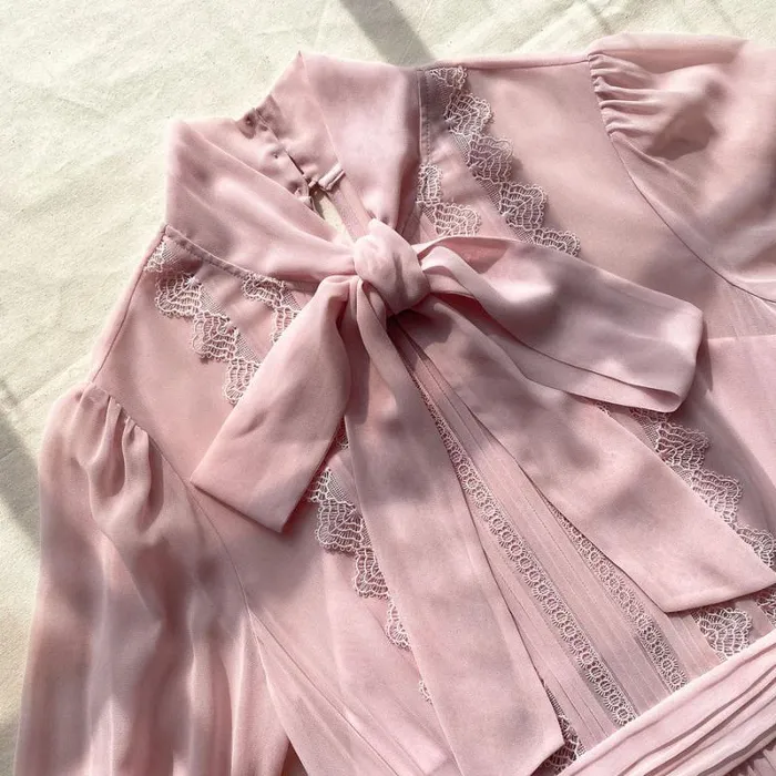Dresses Woman SelfPortrait Pale Pink Chiffon Trimmed Midi Dress Dresses Woman SelfPortrait Pale Pink Chiffon Trimmed Midi Dress