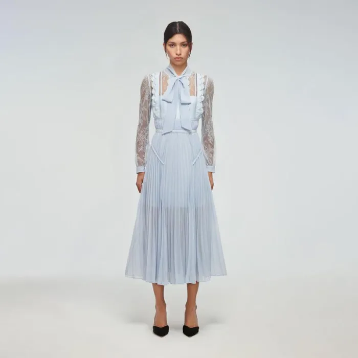Dresses Woman SelfPortrait Pale Pink Chiffon Trimmed Midi Dress Dresses Woman SelfPortrait Pale Pink Chiffon Trimmed Midi Dress