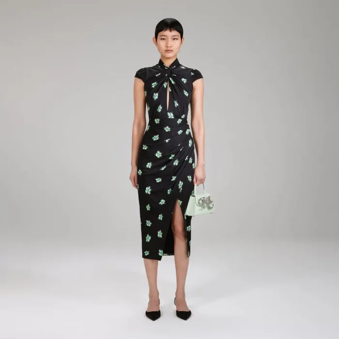 Dresses Woman SelfPortrait Pansy Print Stretch Crepe Midi Dress