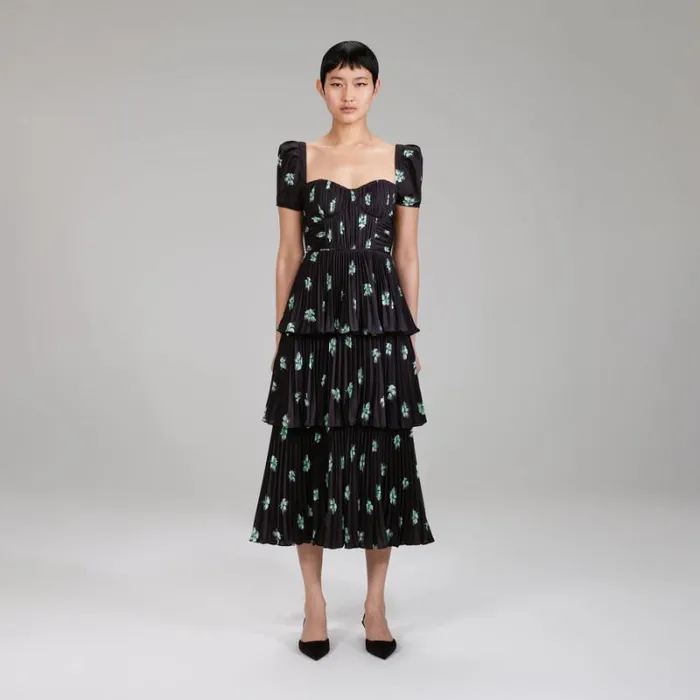 Dresses Woman SelfPortrait Pansy Print Stretch Crepe Midi Dress Dresses Woman SelfPortrait Pansy Print Stretch Crepe Midi Dress