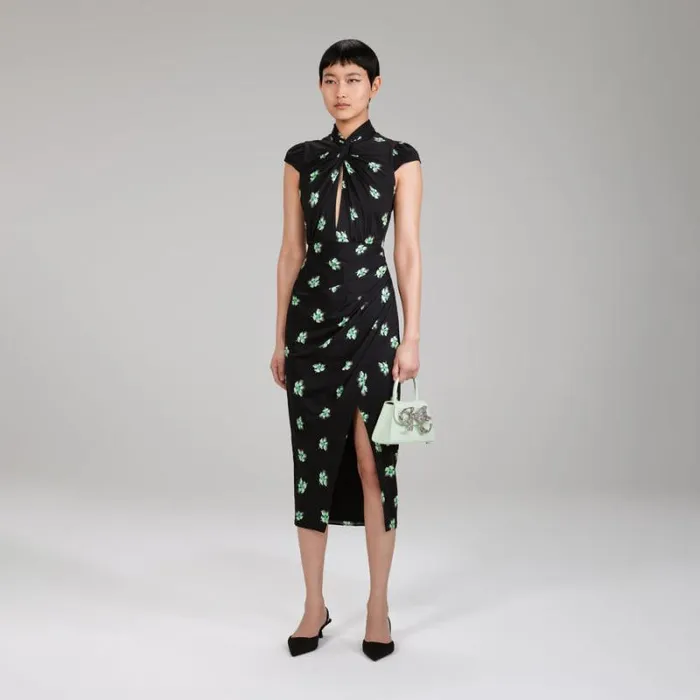 Dresses Woman SelfPortrait Pansy Print Stretch Crepe Midi Dress Dresses Woman SelfPortrait Pansy Print Stretch Crepe Midi Dress