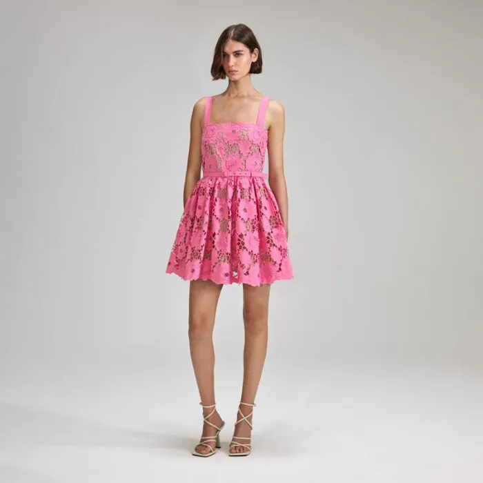 Dresses Woman SelfPortrait Pink 3D Cotton Lace Mini Dress Dresses Woman SelfPortrait Pink 3D Cotton Lace Mini Dress