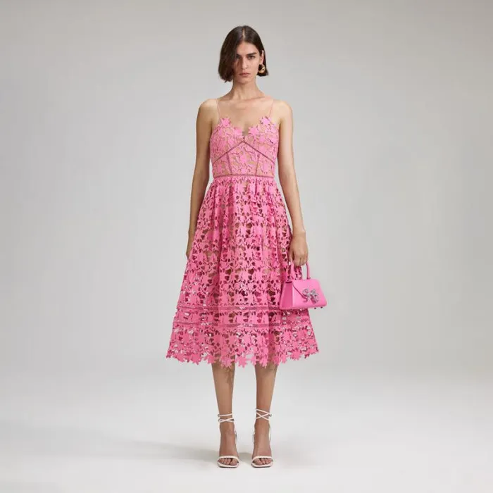 Dresses Woman SelfPortrait Pink Azaelea Lace Midi Dress