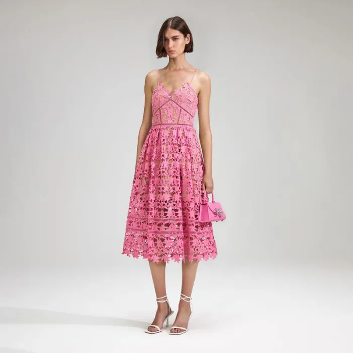 Dresses Woman SelfPortrait Pink Azaelea Lace Midi Dress Dresses Woman SelfPortrait Pink Azaelea Lace Midi Dress