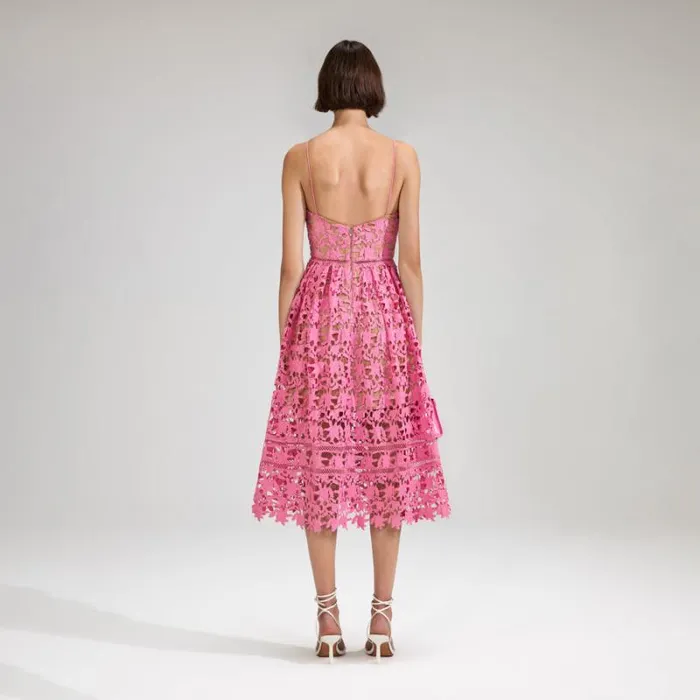 Dresses Woman SelfPortrait Pink Azaelea Lace Midi Dress Dresses Woman SelfPortrait Pink Azaelea Lace Midi Dress