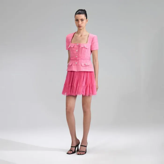 Dresses Woman SelfPortrait Pink Boucle Chiffon Mini Dress Dresses Woman SelfPortrait Pink Boucle Chiffon Mini Dress
