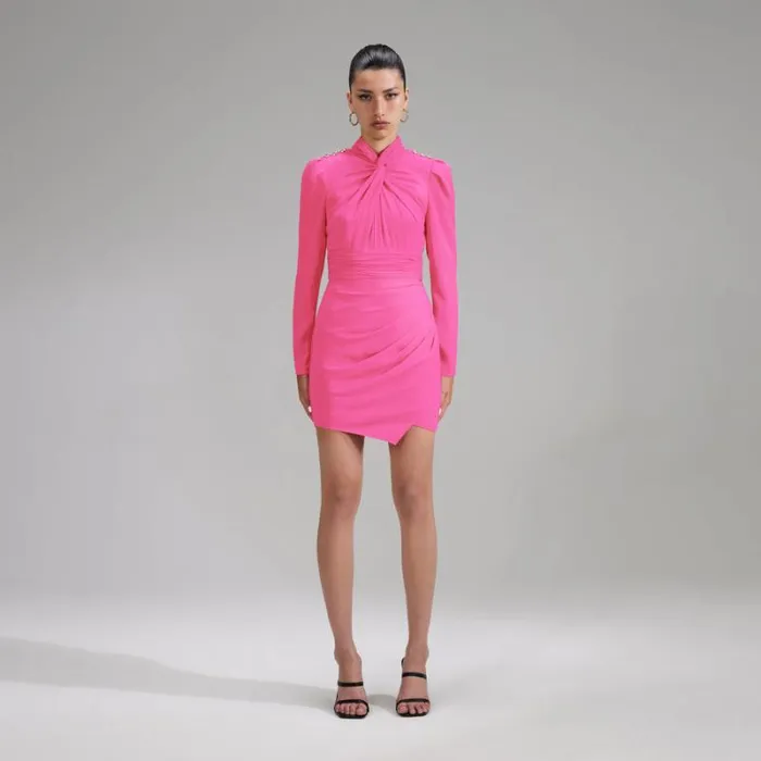 Dresses Woman SelfPortrait Pink Boucle Diamante Detail Dress Dresses Woman SelfPortrait Pink Boucle Diamante Detail Dress