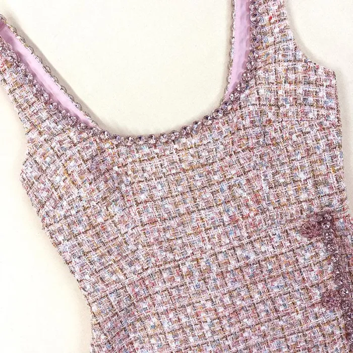 Dresses Woman SelfPortrait Pink Boucle Diamante Detail Dress Dresses Woman SelfPortrait Pink Boucle Diamante Detail Dress