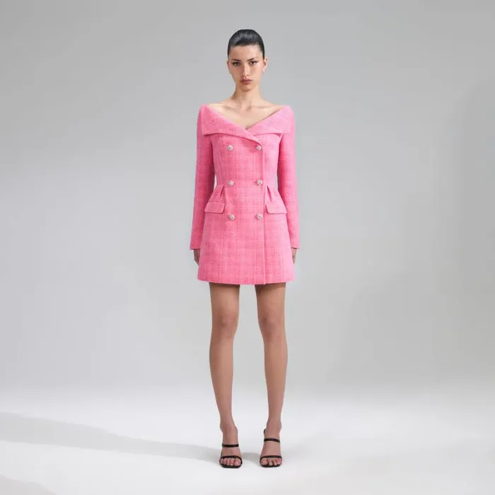 Dresses Woman SelfPortrait Pink Boucle Diamante Detail Mini Dress Dresses Woman SelfPortrait Pink Boucle Diamante Detail Mini Dress