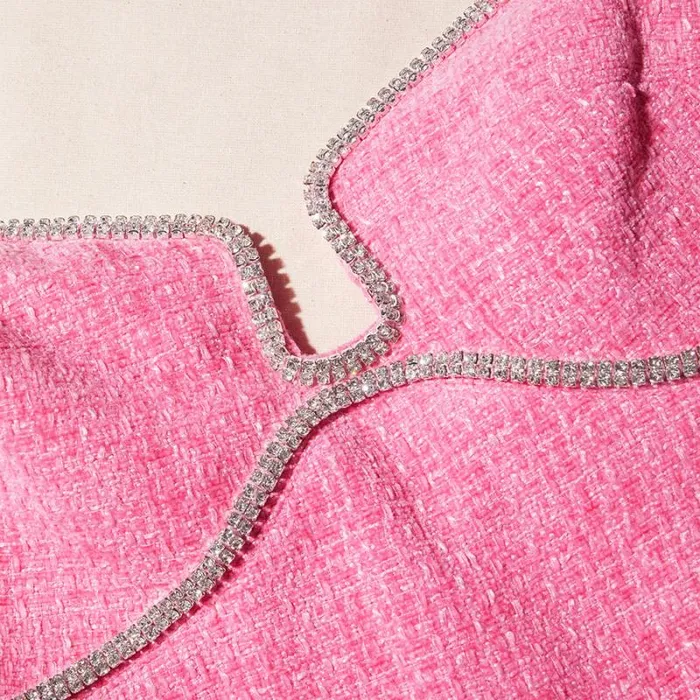 Dresses Woman SelfPortrait Pink Boucle Diamante Detail Mini Dress Dresses Woman SelfPortrait Pink Boucle Diamante Detail Mini Dress