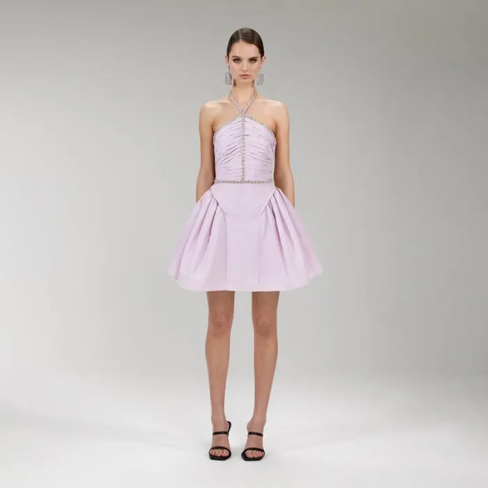 Dresses Woman SelfPortrait Pink Chiffon And Crepe Mini Dress Dresses Woman SelfPortrait Pink Chiffon And Crepe Mini Dress