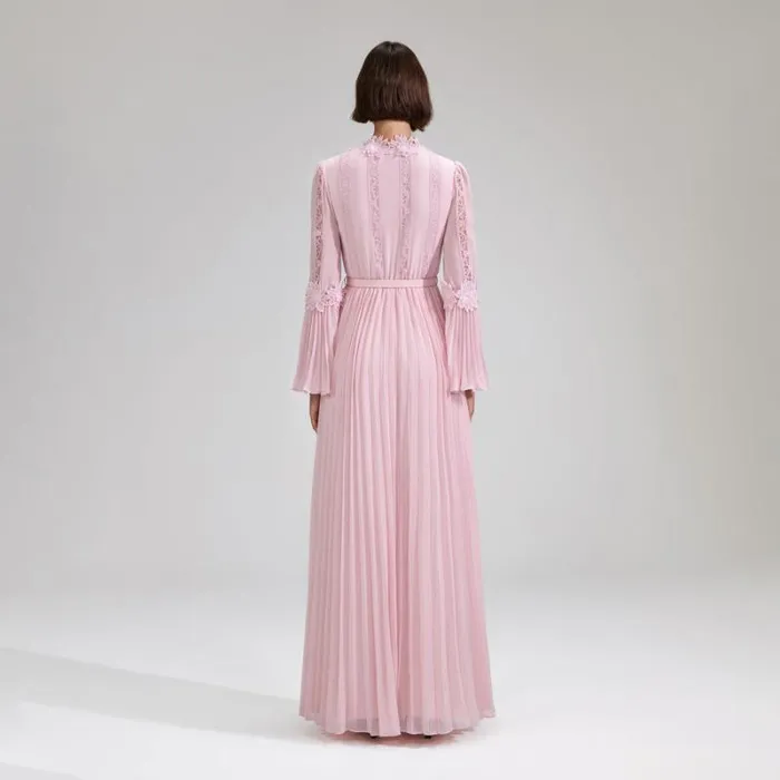 Dresses Woman SelfPortrait Pink Chiffon Lace Pleated Maxi Dress Dresses Woman SelfPortrait Pink Chiffon Lace Pleated Maxi Dress