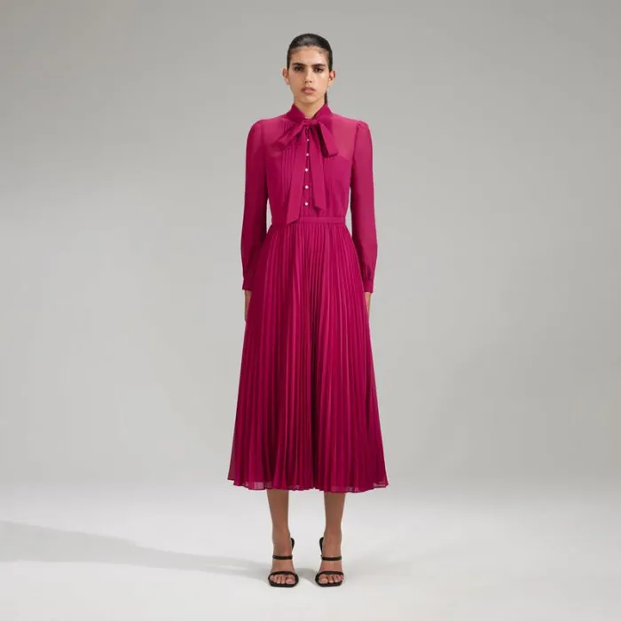 Dresses Woman SelfPortrait Pink Chiffon Midi Dress