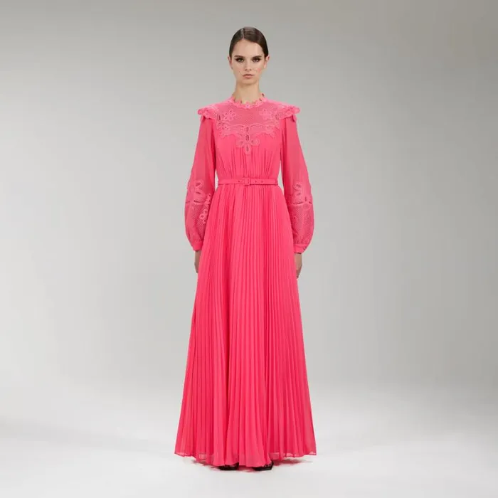 Dresses Woman SelfPortrait Pink Chiffon Midi Dress Dresses Woman SelfPortrait Pink Chiffon Midi Dress