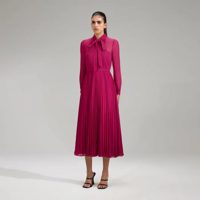Dresses Woman SelfPortrait Pink Chiffon Midi Dress Dresses Woman SelfPortrait Pink Chiffon Midi Dress