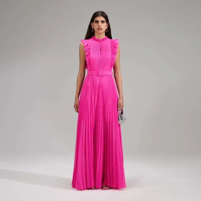 Dresses Woman SelfPortrait Pink Chiffon Sleeveless Ruffle Maxi Dress