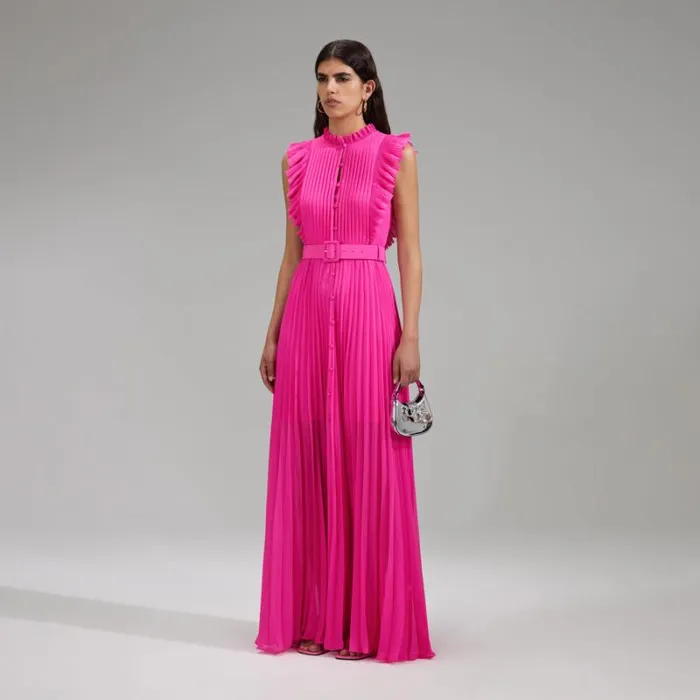 Dresses Woman SelfPortrait Pink Chiffon Sleeveless Ruffle Maxi Dress Dresses Woman SelfPortrait Pink Chiffon Sleeveless Ruffle Maxi Dress