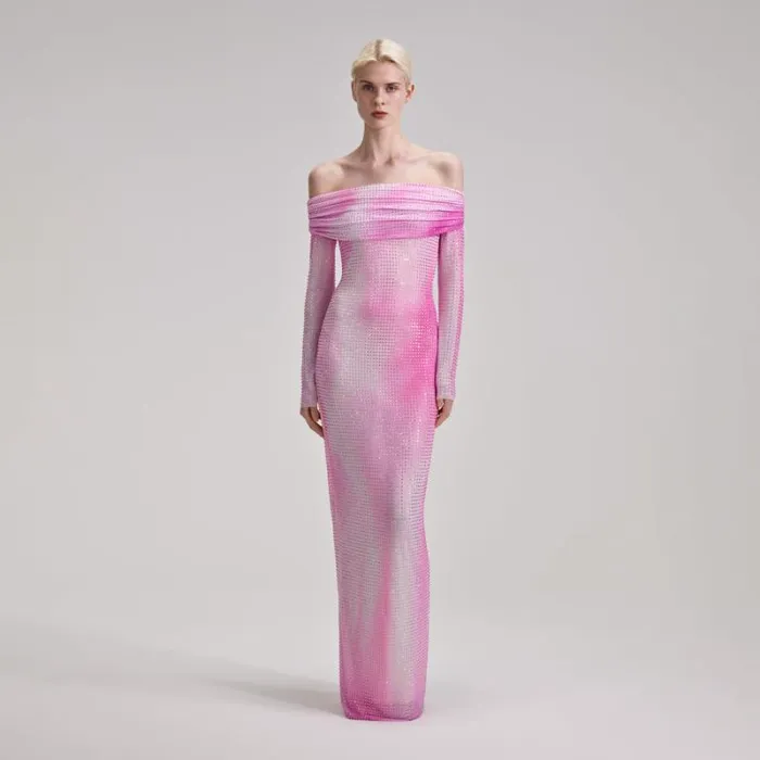 Dresses Woman SelfPortrait Pink Contour Print Maxi Dress