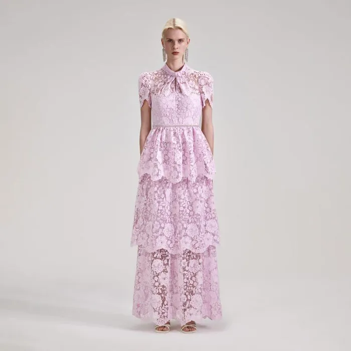 Dresses Woman SelfPortrait Pink Cord Lace Tiered Maxi Dress
