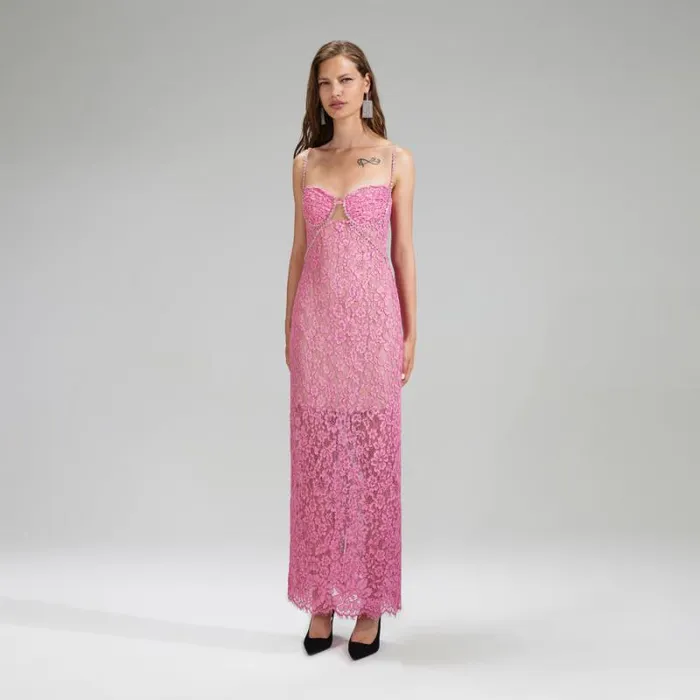 Dresses Woman SelfPortrait Pink Corded Lace Midi Dress Dresses Woman SelfPortrait Pink Corded Lace Midi Dress