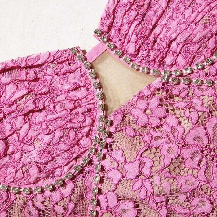Dresses Woman SelfPortrait Pink Corded Lace Midi Dress Dresses Woman SelfPortrait Pink Corded Lace Midi Dress