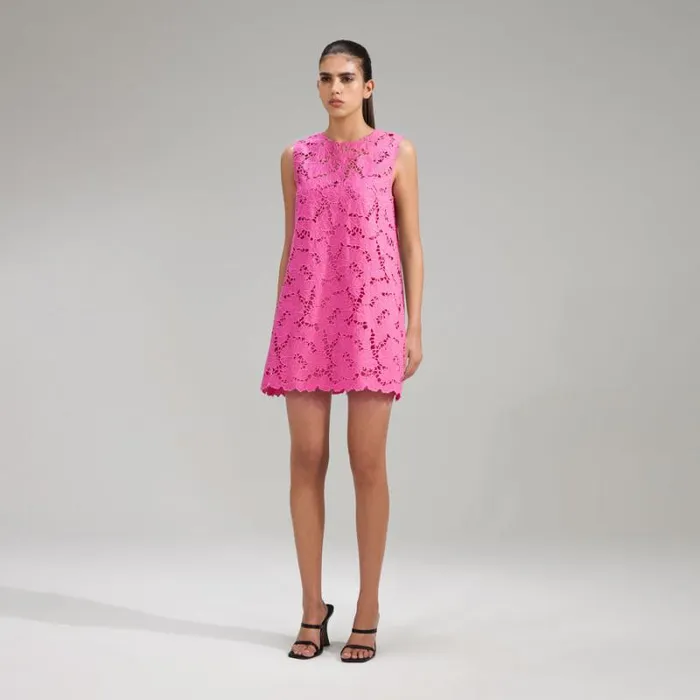 Dresses Woman SelfPortrait Pink Cotton Lace Mini Dress Dresses Woman SelfPortrait Pink Cotton Lace Mini Dress