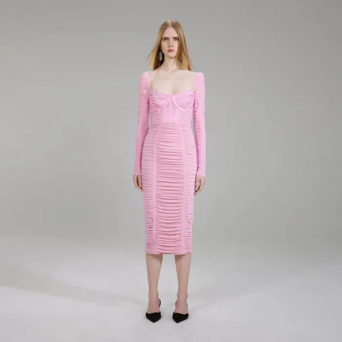 Dresses Woman SelfPortrait Pink Guipure Lace Midi Dress Dresses Woman SelfPortrait Pink Guipure Lace Midi Dress