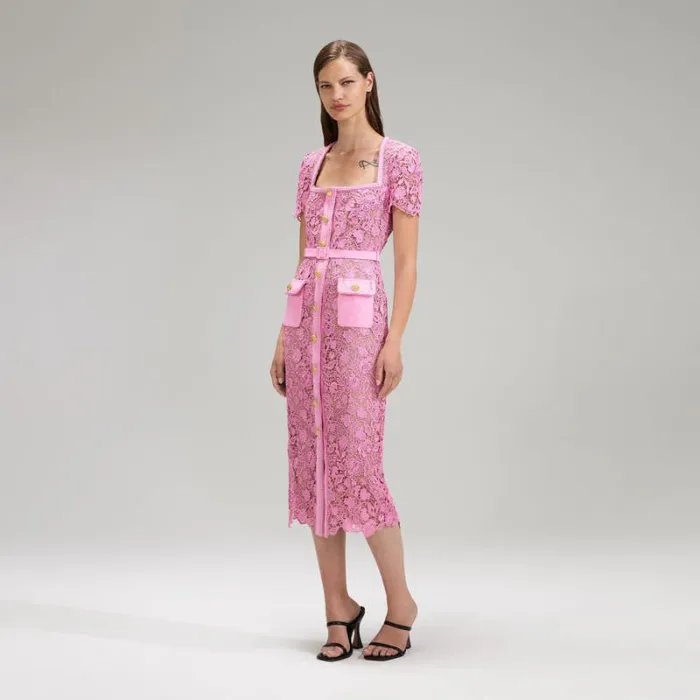 Dresses Woman SelfPortrait Pink Guipure Lace Midi Dress Dresses Woman SelfPortrait Pink Guipure Lace Midi Dress