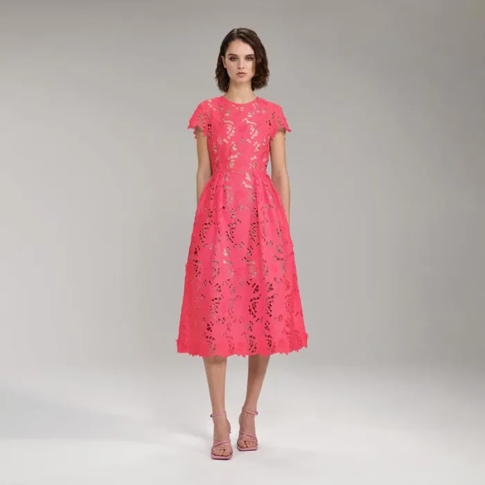 Dresses Woman SelfPortrait Pink Guipure Lace Midi Dress Dresses Woman SelfPortrait Pink Guipure Lace Midi Dress