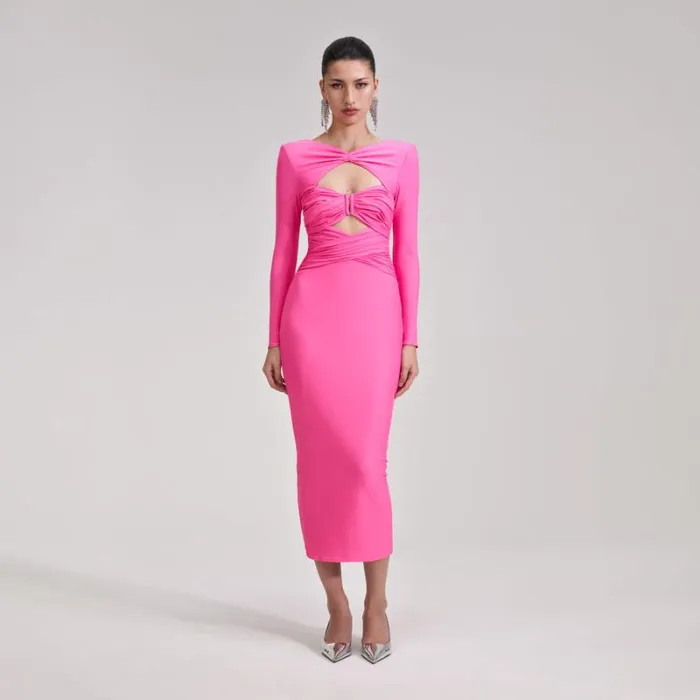 Dresses Woman SelfPortrait Pink Jersey Midi Dress