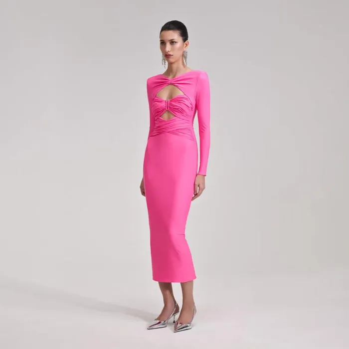 Dresses Woman SelfPortrait Pink Jersey Midi Dress Dresses Woman SelfPortrait Pink Jersey Midi Dress