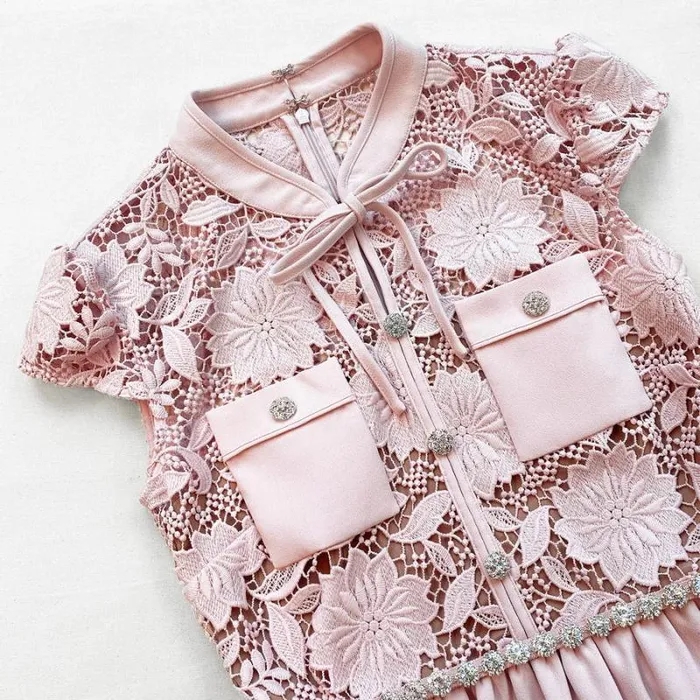 Dresses Woman SelfPortrait Pink Lace Cotton Mini Dress Dresses Woman SelfPortrait Pink Lace Cotton Mini Dress