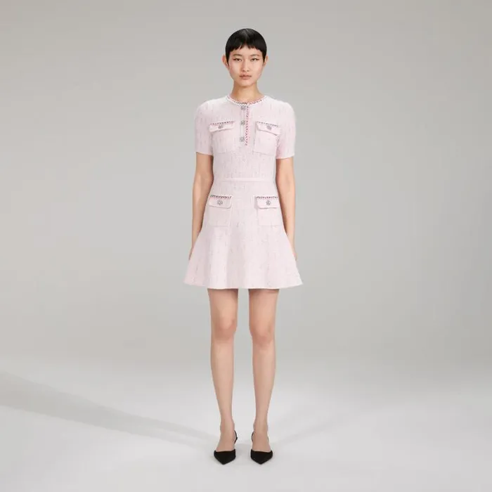 Dresses Woman SelfPortrait Pink Melange Knit Mini Dress