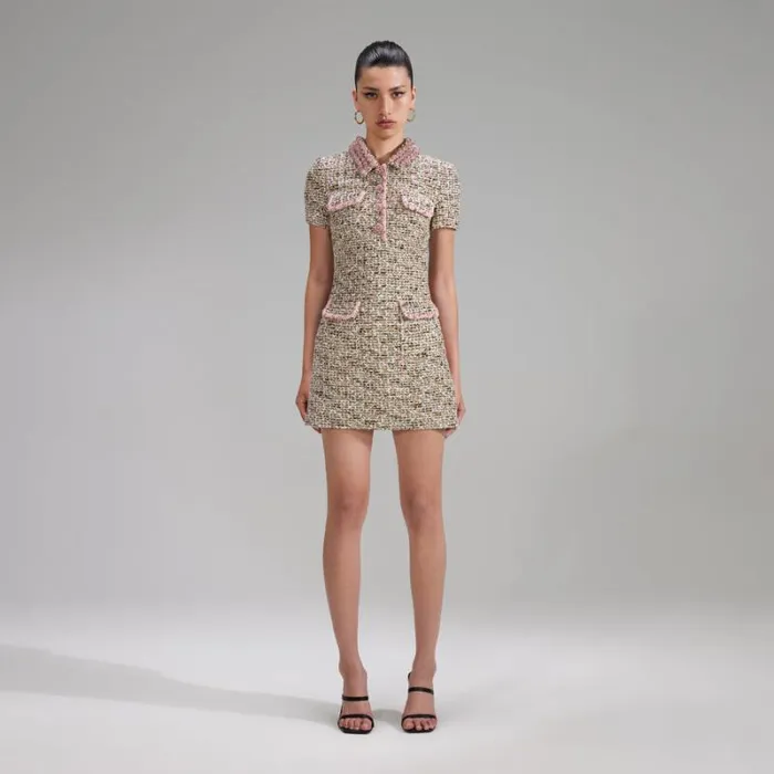 Dresses Woman SelfPortrait Pink Metallic Boucle Mini Dress