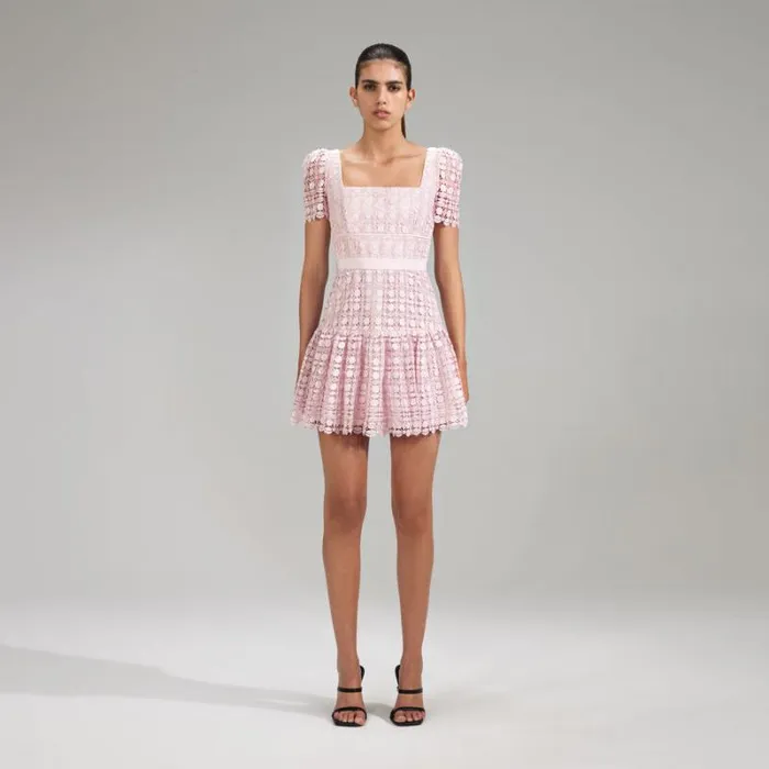 Dresses Woman SelfPortrait Pink Petal Lace Mini Dress