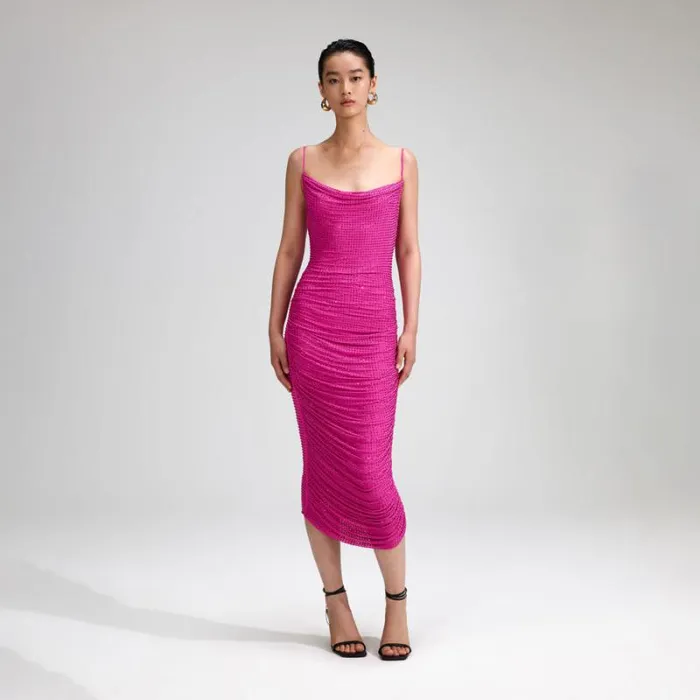 Dresses Woman SelfPortrait Pink Rhinestone Midi Dress