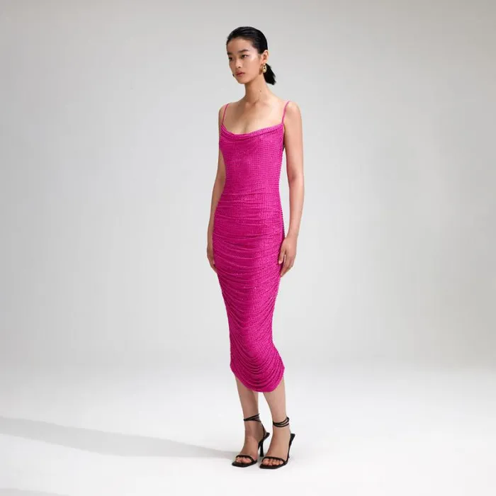 Dresses Woman SelfPortrait Pink Rhinestone Midi Dress Dresses Woman SelfPortrait Pink Rhinestone Midi Dress
