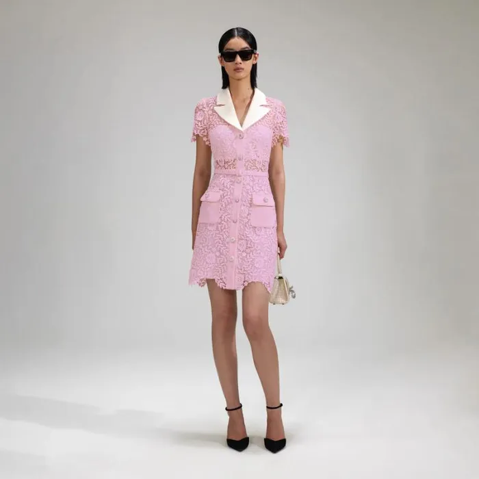 Dresses Woman SelfPortrait Pink Rose Lace Mini Dress