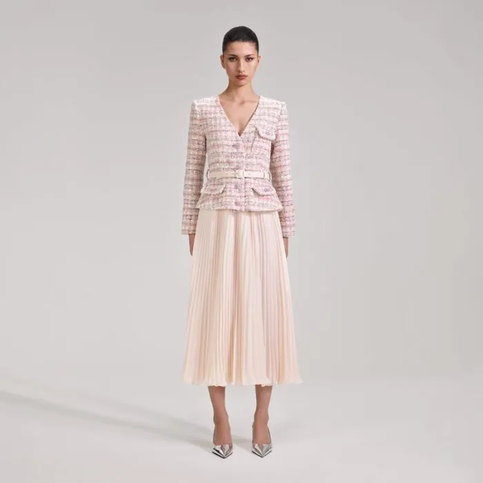 Dresses Woman SelfPortrait Pink Sequin Boucle Midi Dress