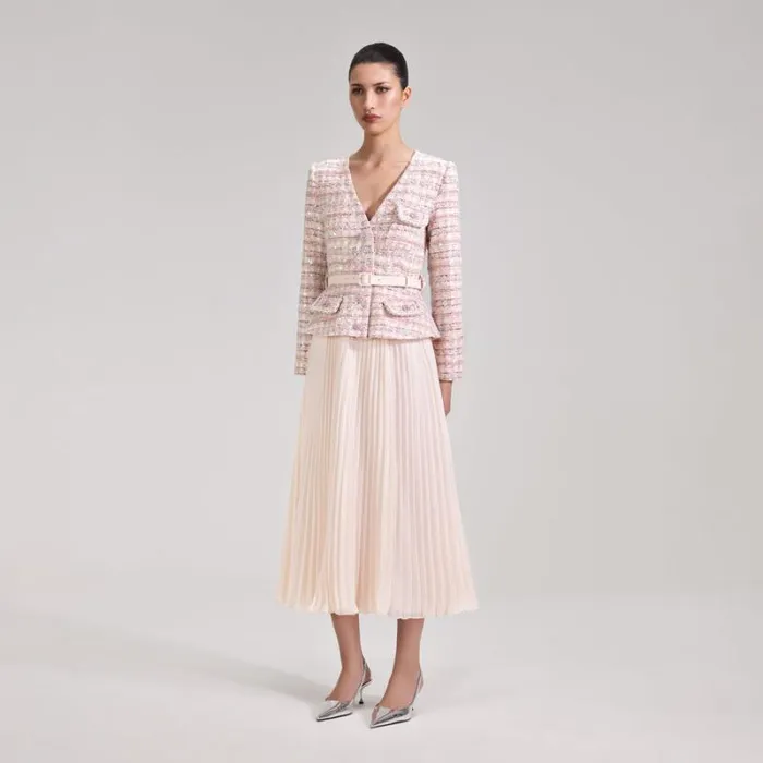 Dresses Woman SelfPortrait Pink Sequin Boucle Midi Dress Dresses Woman SelfPortrait Pink Sequin Boucle Midi Dress