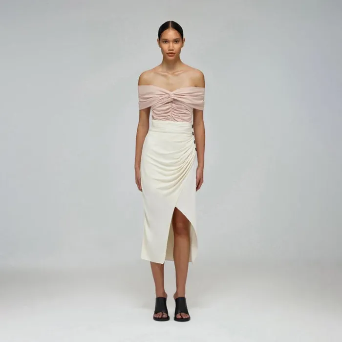 Dresses Woman SelfPortrait Pink Stretch Crepe Midi Ruched Dress Dresses Woman SelfPortrait Pink Stretch Crepe Midi Ruched Dress