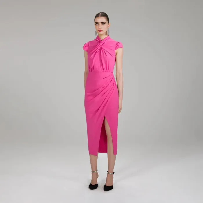 Dresses Woman SelfPortrait Pink Stretch Crepe Midi Ruched Dress Dresses Woman SelfPortrait Pink Stretch Crepe Midi Ruched Dress