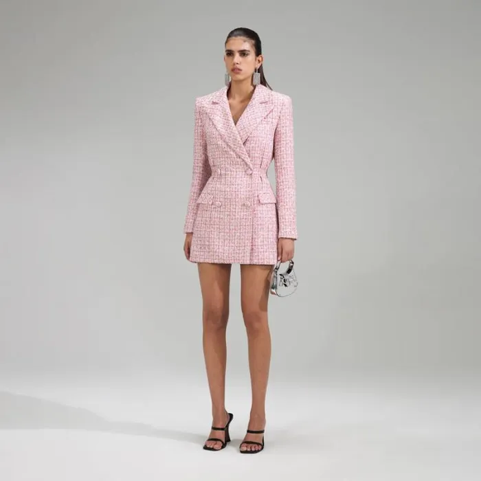 Dresses Woman SelfPortrait Pink V Neck Boucle Tailored Mini Dress Dresses Woman SelfPortrait Pink V Neck Boucle Tailored Mini Dress