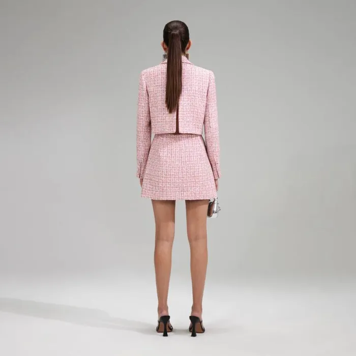 Dresses Woman SelfPortrait Pink V Neck Boucle Tailored Mini Dress Dresses Woman SelfPortrait Pink V Neck Boucle Tailored Mini Dress