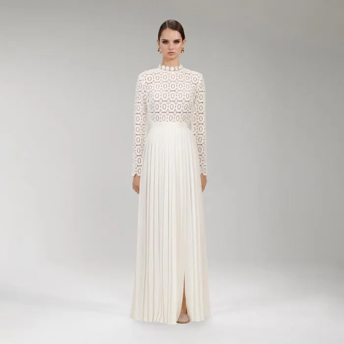 Dresses Woman SelfPortrait Pleated Crochet Floral Maxi Dress