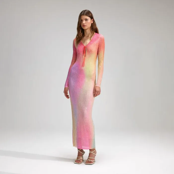 Dresses Woman SelfPortrait Printed Mesh Rhinestone Long Sleeve Maxi Dress Dresses Woman SelfPortrait Printed Mesh Rhinestone Long Sleeve Maxi Dress