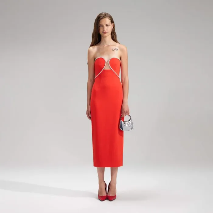 Dresses Woman SelfPortrait Red Bandeau Crepe Midi Dress