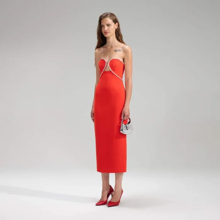Dresses Woman SelfPortrait Red Bandeau Crepe Midi Dress Dresses Woman SelfPortrait Red Bandeau Crepe Midi Dress