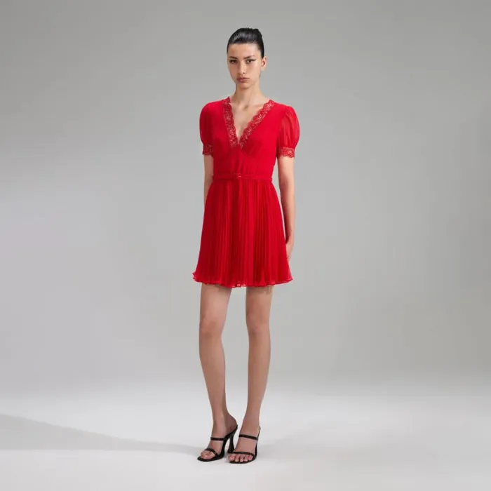 Dresses Woman SelfPortrait Red Chiffon V Neck Mini Dress Dresses Woman SelfPortrait Red Chiffon V Neck Mini Dress