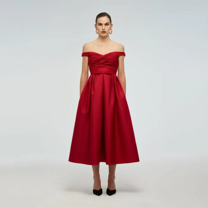 Dresses Woman SelfPortrait Red Crepe Bow Midi Dress Dresses Woman SelfPortrait Red Crepe Bow Midi Dress